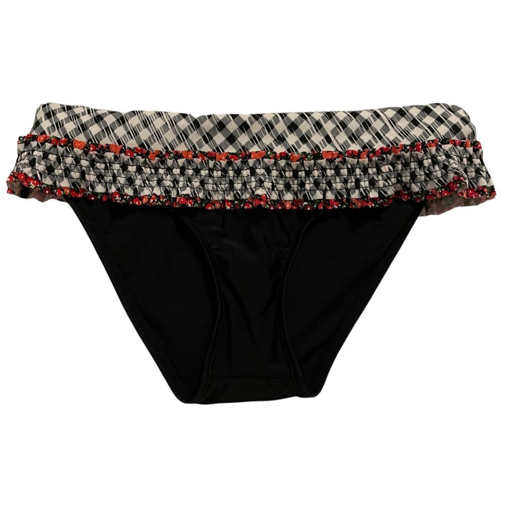 NEW Volcom Gingham Floral Smocked Fold Over Bikini Bottoms Sz. XS
